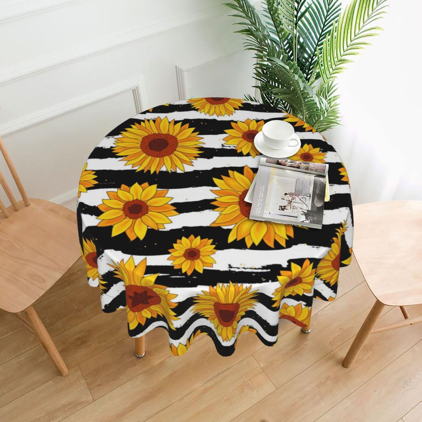 YYHHAOFA Sunflowers Prints 60in Round Decorative Tablecloth – High-Grade Polyester Throw Cover for Dining, Parties, and Outdoor Events