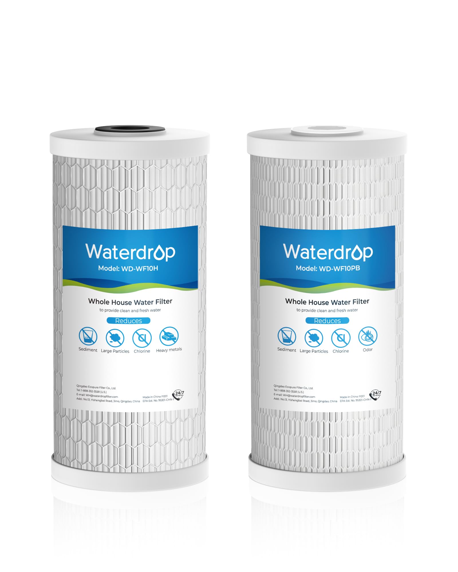 Waterdrop Whole House Water Filter, Sediment Filter Reduce Heavy Metals, Cartridge Replacement for GE® FXHTC, GXWH40L, iSpring, Culligan® RFC-BBSA, Whirlpool®, Any 10