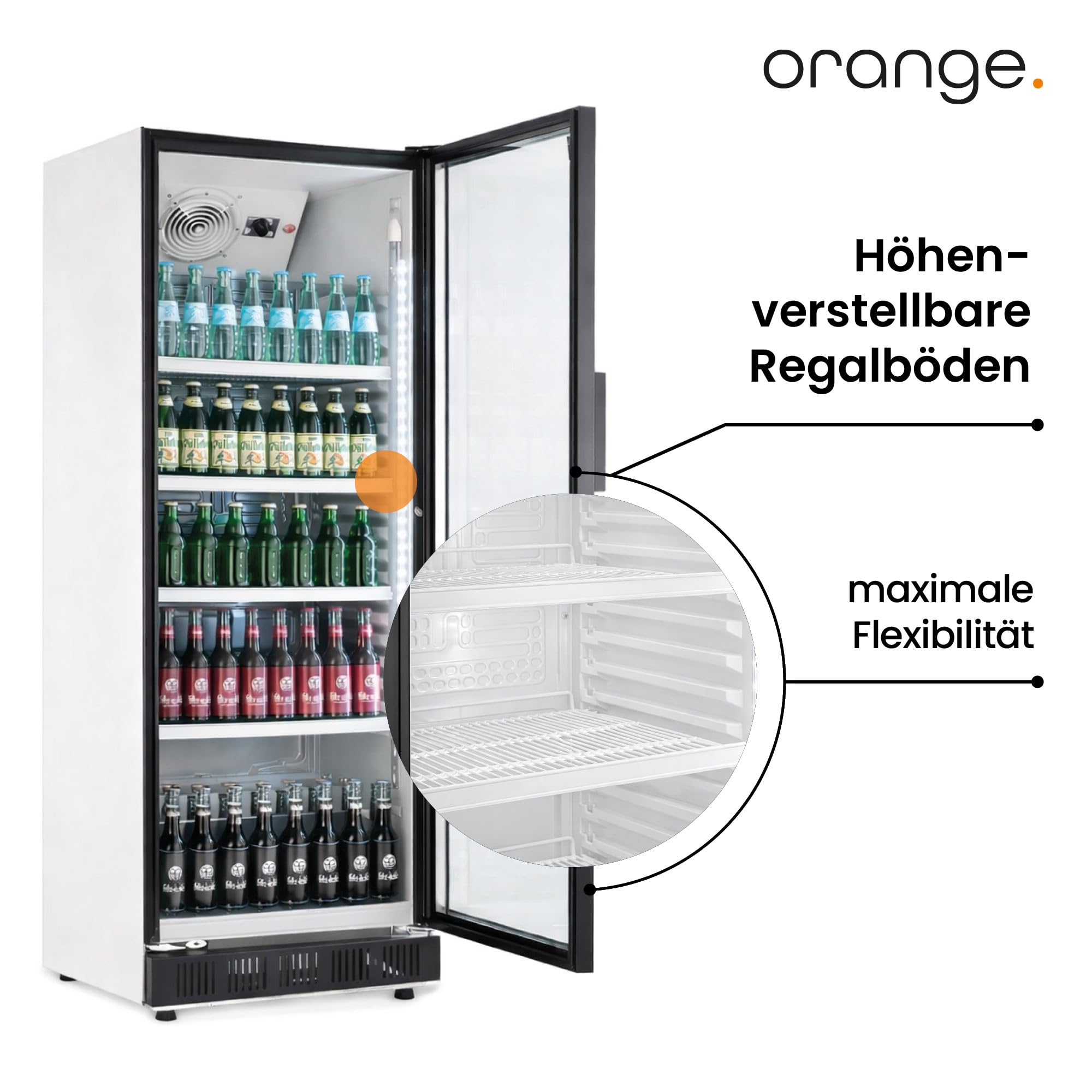 Profi-Getränkekühlschrank 230L Umluftkühlung Glastür Abschließbar LED-Beleuchtung 50cm Weiß-Schwarz