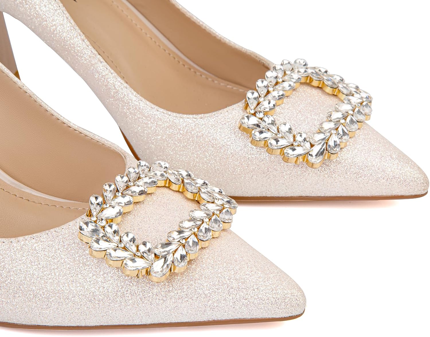 Slingback Wedding Heels for Women Bridal Lace Mesh Kitten Heel Closed Pointed Toe Pearl Pumps Shoes - Image 6