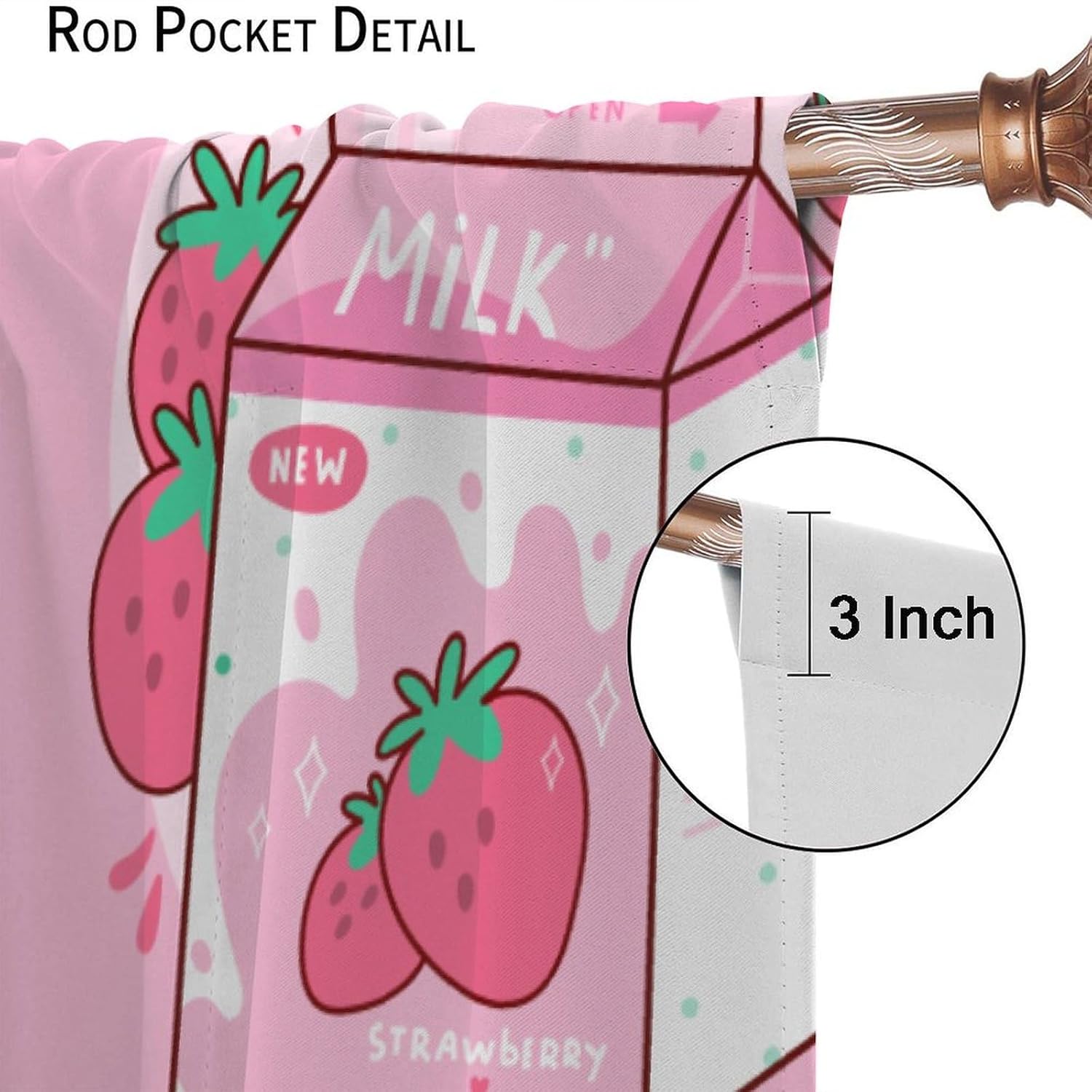 Strawberry Blackout Window Curtain ﻿Carton Strawberry Milk Cute Pink Modern Family for Home Kitchen Restaurant Decoration Window Curtain 2Panel 42" W X 45" L