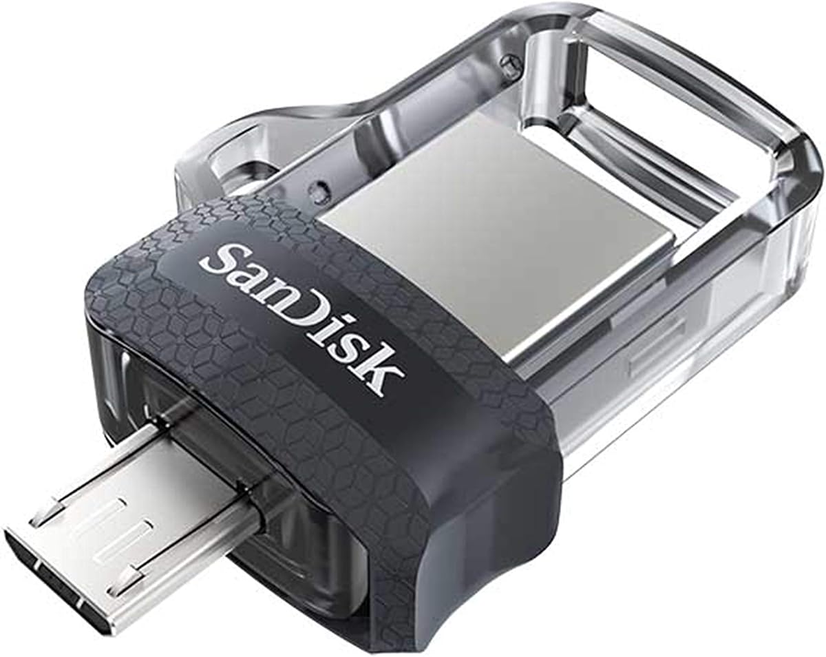SANDISK 128GB Ultra Dual Drive m3.0, microUSB y USB Type-A, USB 3.0 de alta velocidad, diseño retráctil para dispositivos y computadoras Android - SDDD3-128G-G46, Negro | Unidad flash de 128 GB con conectores duales Micro-USB y USB 3.2 para almacenamiento, transferencias y administración de archivos