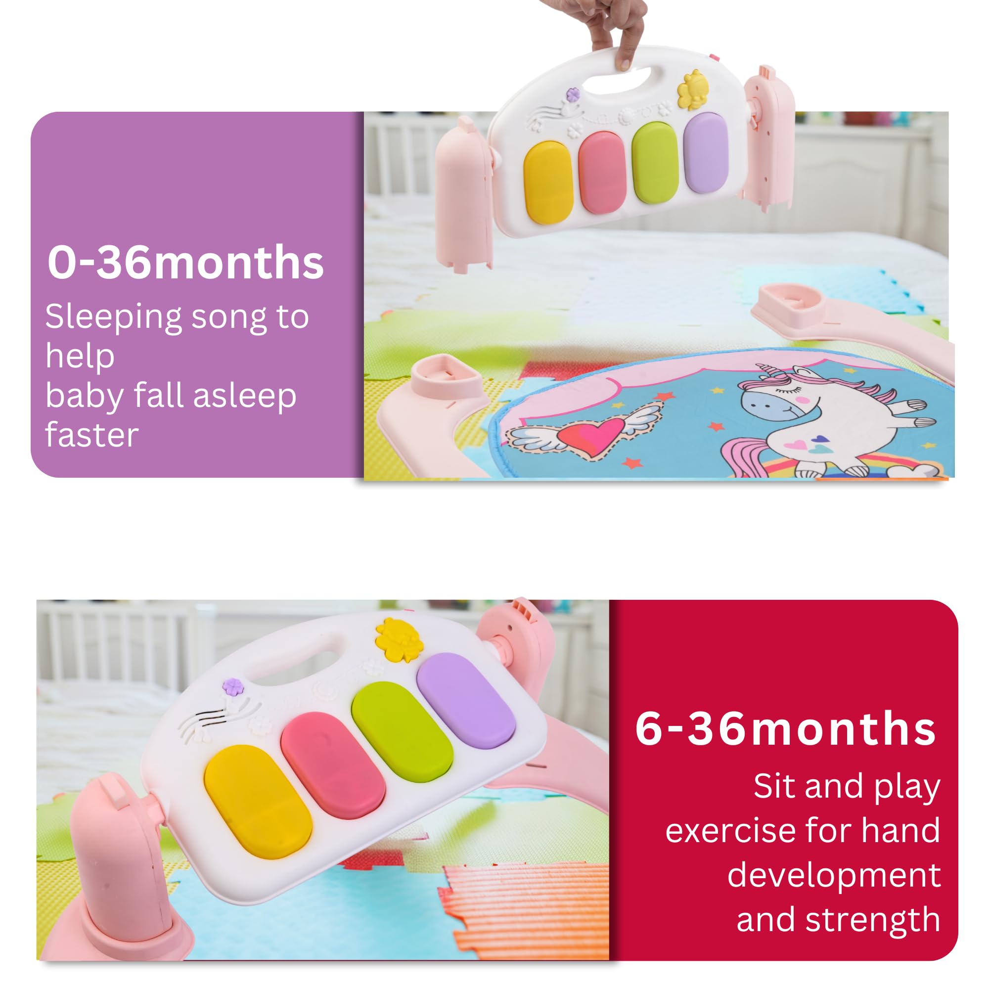 Yetli® Play Gym with Piano, Soft Activity Mat for Tummy Time and Development, Musical and Hanging Toys, Early Learning Infant Play Mat for Newborns and Toddlers 2
