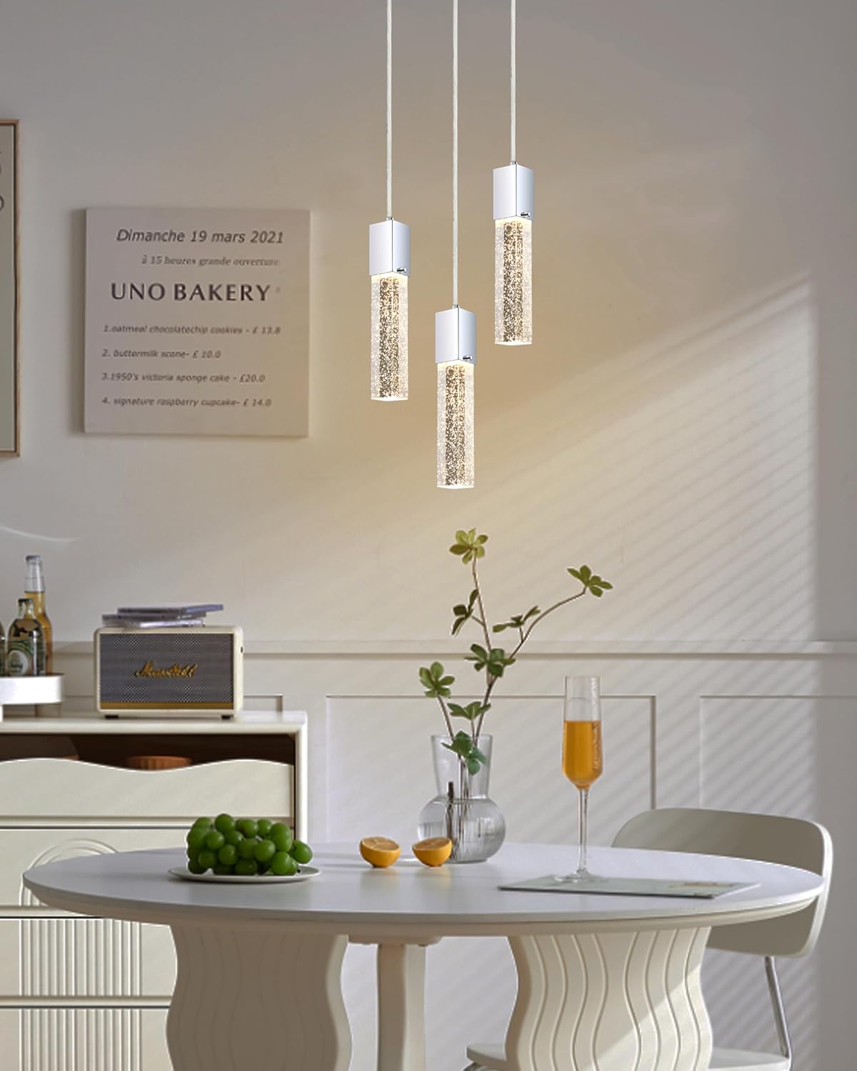 3 Pack 1 Light Mini Integrated Hanging Crystal Kitchen Island Modern Concise Pendant Ceiling Light Fixture,Chrome Finish for Over Sink Dining Room Bedroom Hallway,UL Listed