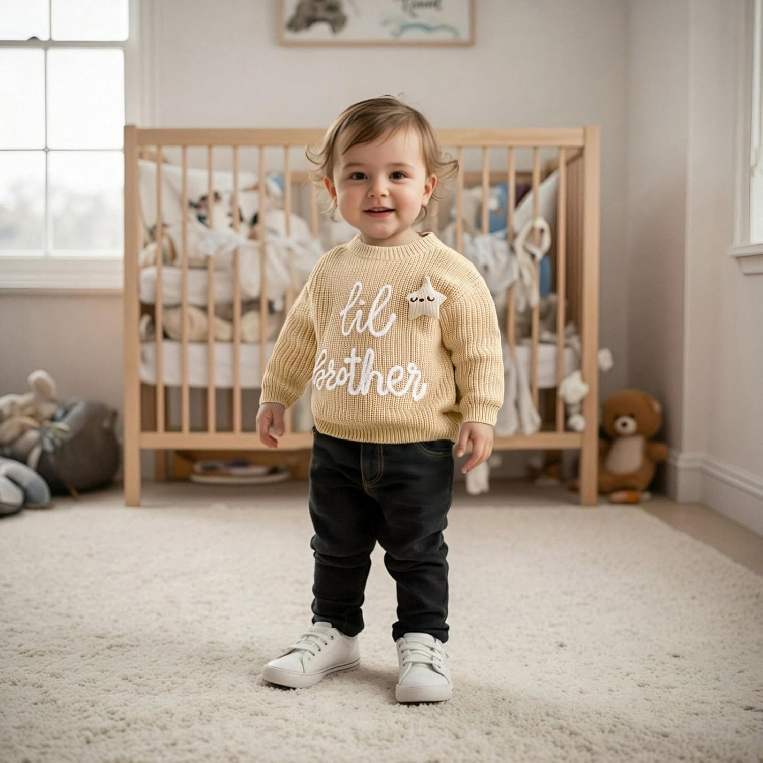 Newborn Baby Boy Knit Sweater Outfit Little Lil Brother Long Sleeve Letter Embroidery Top Sweatshirt Infant Fall Clothes - Image 5