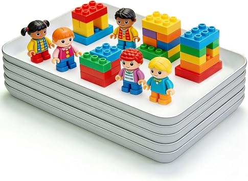 5 Pack Large Plastic Art Trays, White Stackable Activity Craft Tray Sand Serving Organizer for Classroom Kids DIY Projects, Beads, Painting, Jewelry Organizing Supply 16.34 x 11.26 x 1.57