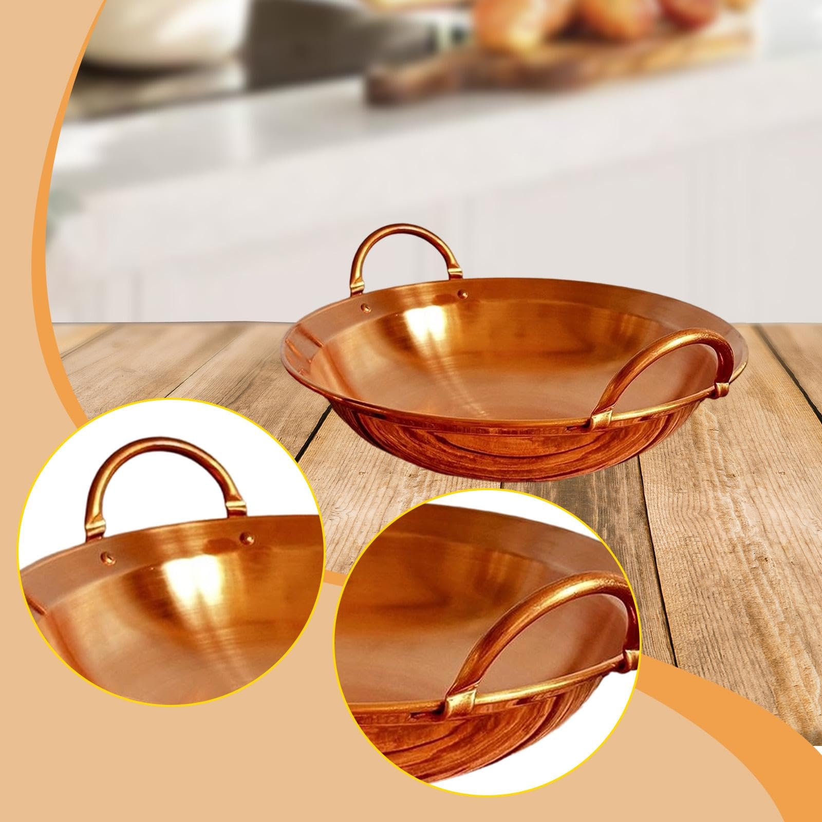 Kupfer Wok Kochgeschirr, Chinesisch, Leicht zu Reinigen, Vielseitiger Suppentopf/Wok für Partys, Restaurants, Camping, Großküchen, 24cm