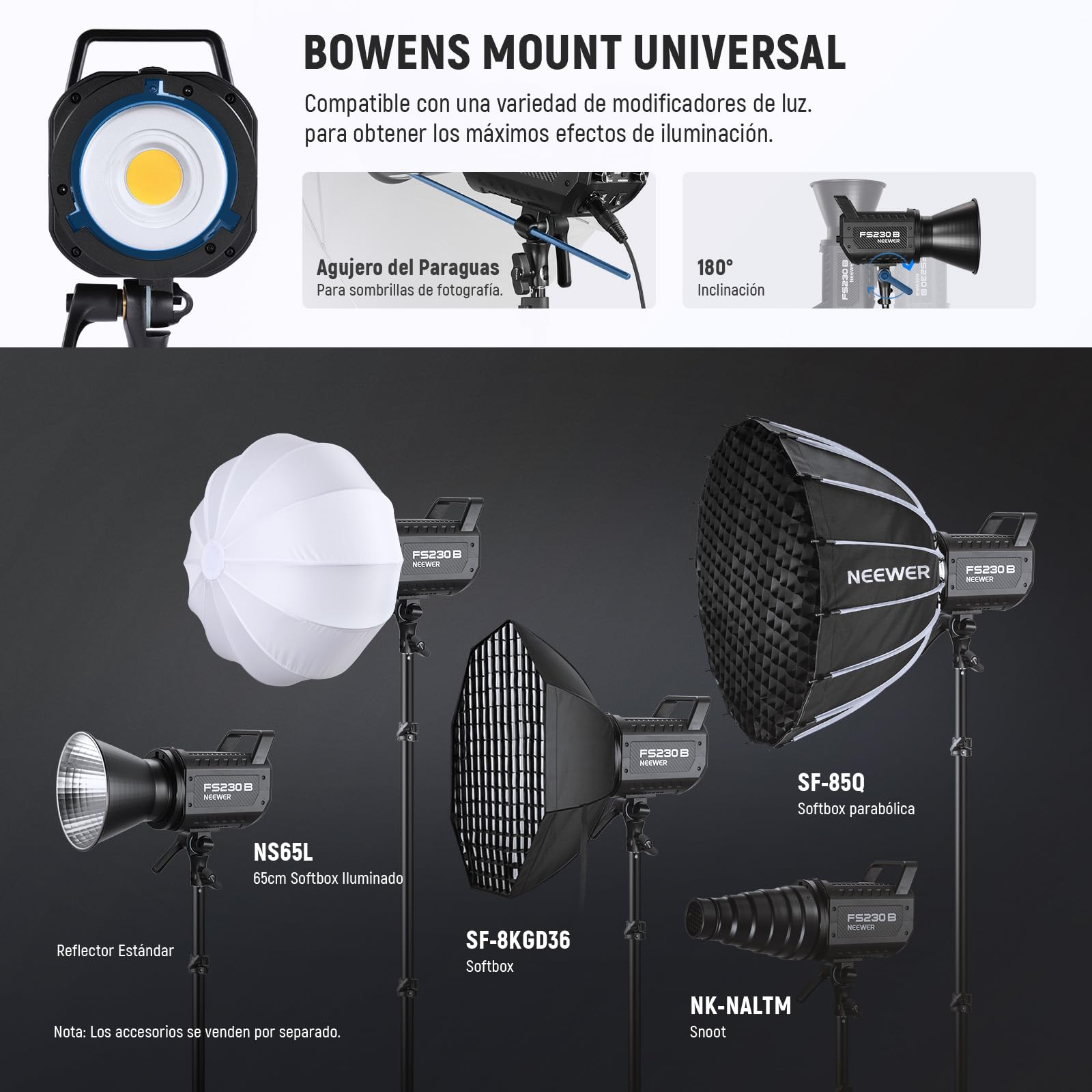 NEEWER FS230B Luz LED de Estudio para Vídeo, 230W COB Bicolor, Iluminación Continua con 2,4G/App Control, 110000Lux/m, 2700K-6500K, CRI 97+, Montura Bowens, Paño de Limpieza para Fotografía y Vídeo