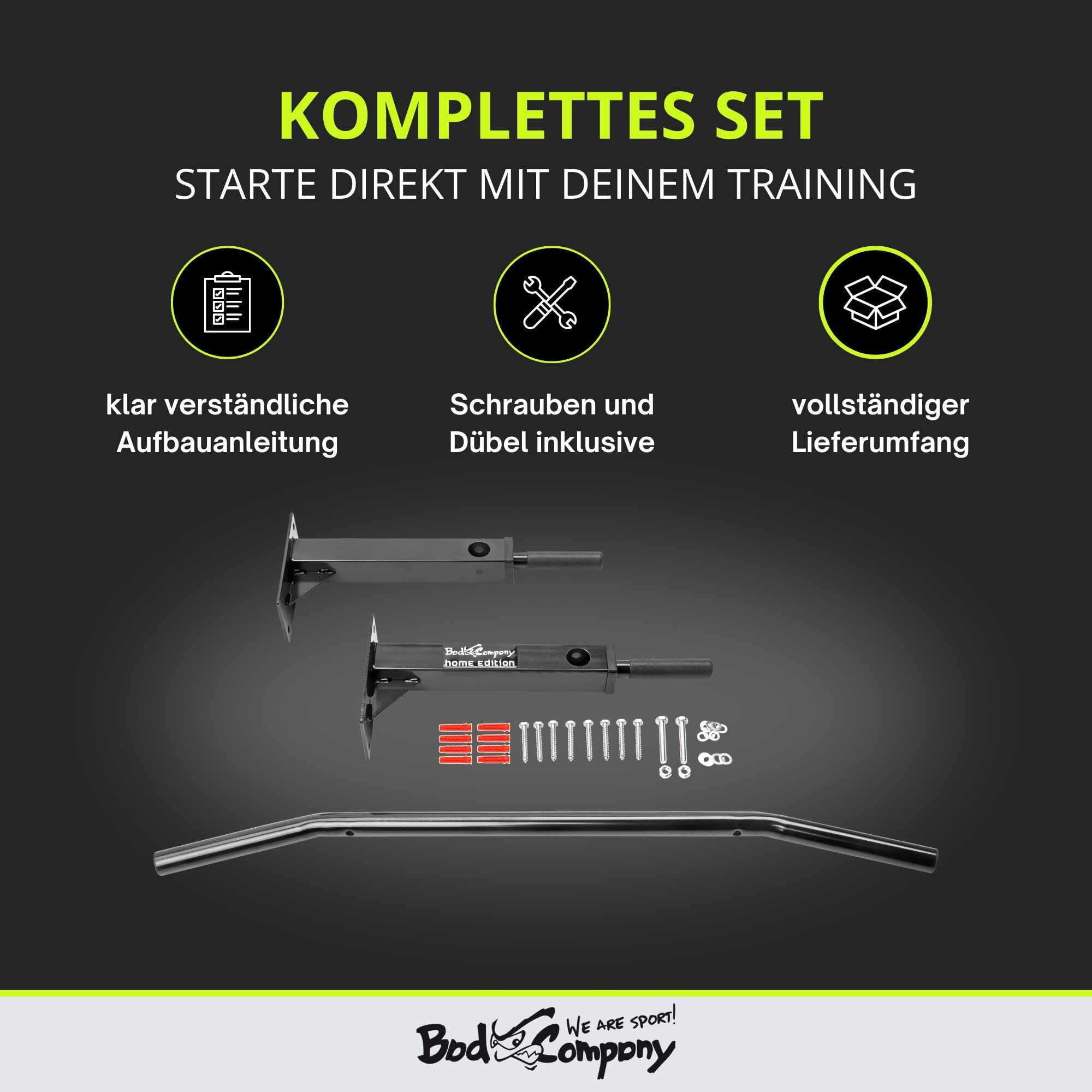 Bad Company Klimmzugstange Wandmontage oder Deckenmontage bis 350 kg belastbar - Klimmzug Stange Wand oder Decke inkl. Anleitung und Befestigungsmaterial - Für Fitness Zuhause oder Gym