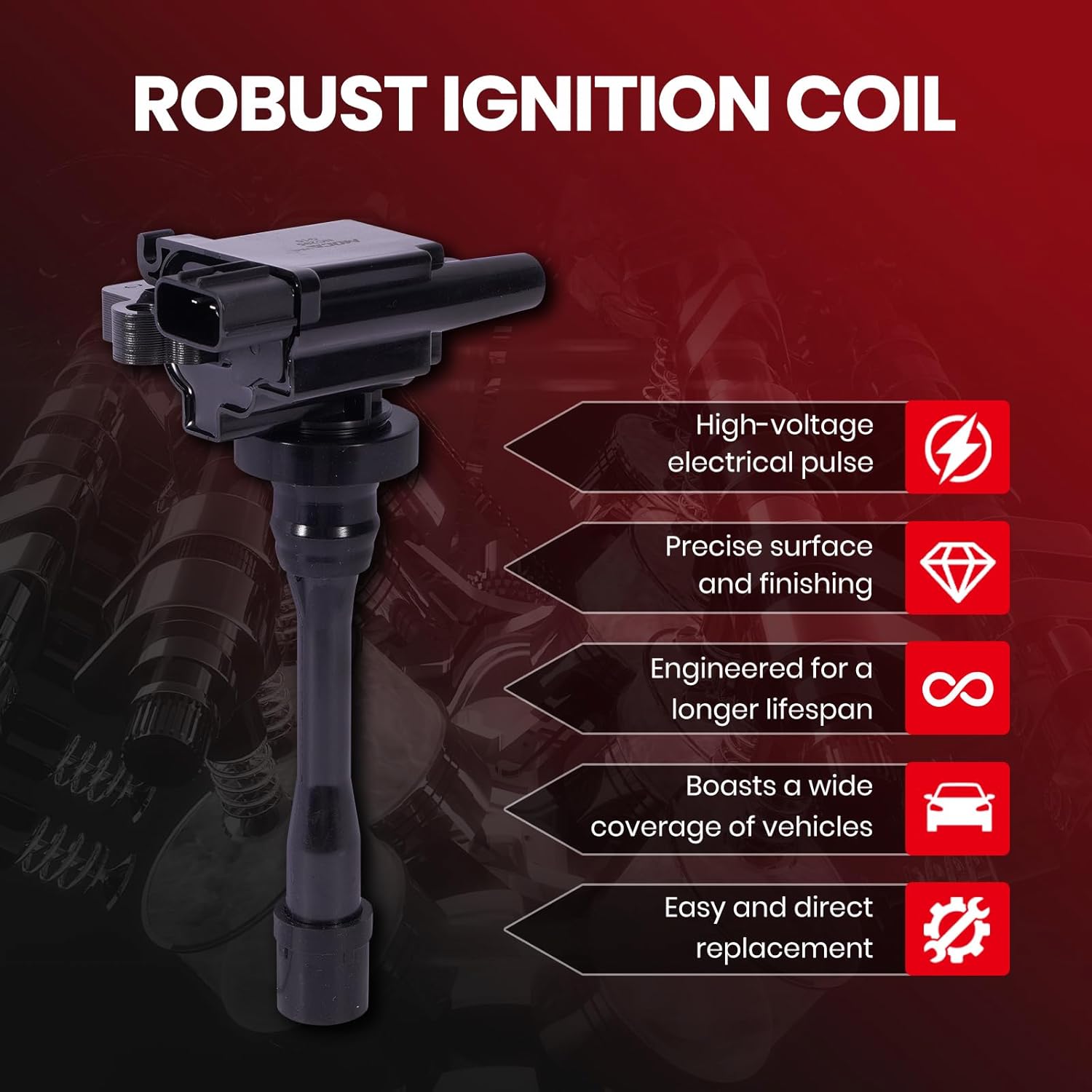 MOCA 2X Ignition Coils fits For Chrysler 2001-2005 Sebring 2.4L, For Dodge 2001-2005 Stratus 2.4L, For Mitsubishi 2000-2005 Eclipse 2.4L, 1998-2003 Galant 2.4L, 2002-2007 Lancer 2.0L, 1997-2002 Mirage
