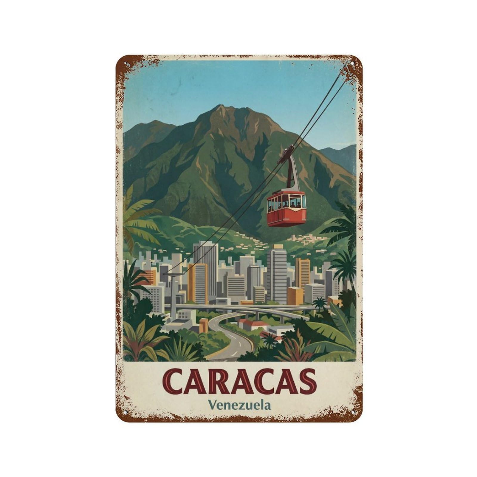 Metal Tin Sign Travel Venezuela Caracas Retro