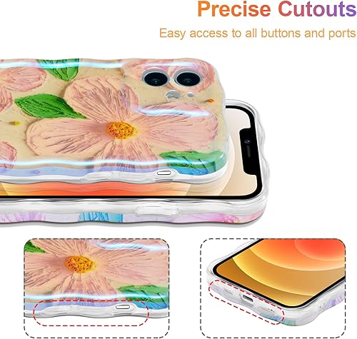 Miniatura 118 de EYZUTAK - Funda protectora de TPU para iPhone 15, estilo retro colorido, diseño láser brillante de pintura al óleo, estampado floral, borde