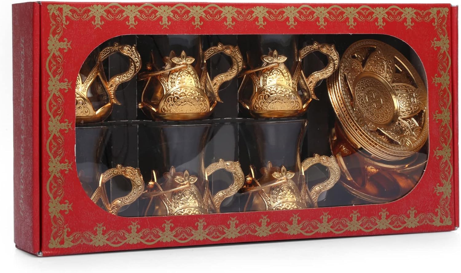 Alisveristime Lot De 6 Verres à Thé Turcs Ornés De Cristaux Avec Supports Et Soucoupes En Zamak (Multi