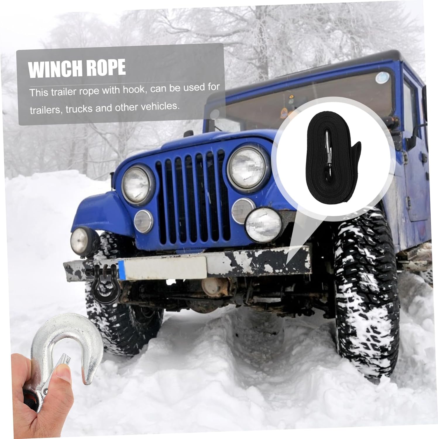 1pc Manual Winch Strap Buckle Polyester Rope for Trailer Use Heavy Duty Tow Rope for Recovery