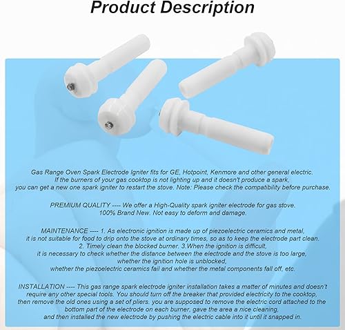 Miniatura 6 de (4 unidades) Gas Range Oven Spark Electrodo Encendedor - para GE WB13K10014 AP3779012 1085568