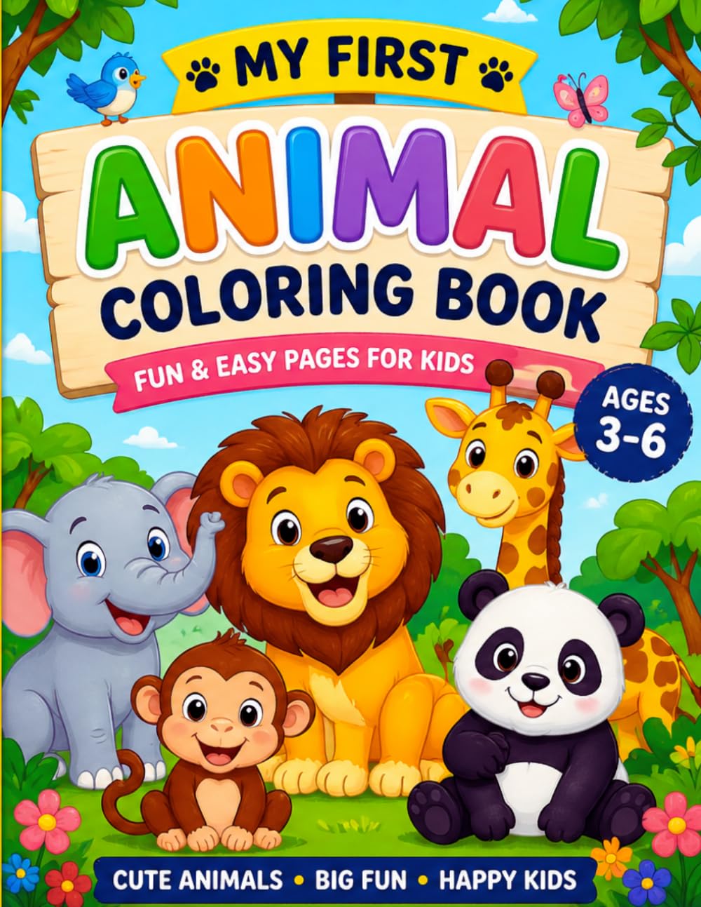 Cute Animal Colouring Book for Kids Ages 3-6: Easy Animal Designs For Little Hands