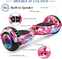 Vista 5 de Hoverboard de 6.5" de dos ruedas con asiento de autoequilibrio, scooter eléctrico con ruedas de luz LED Flash