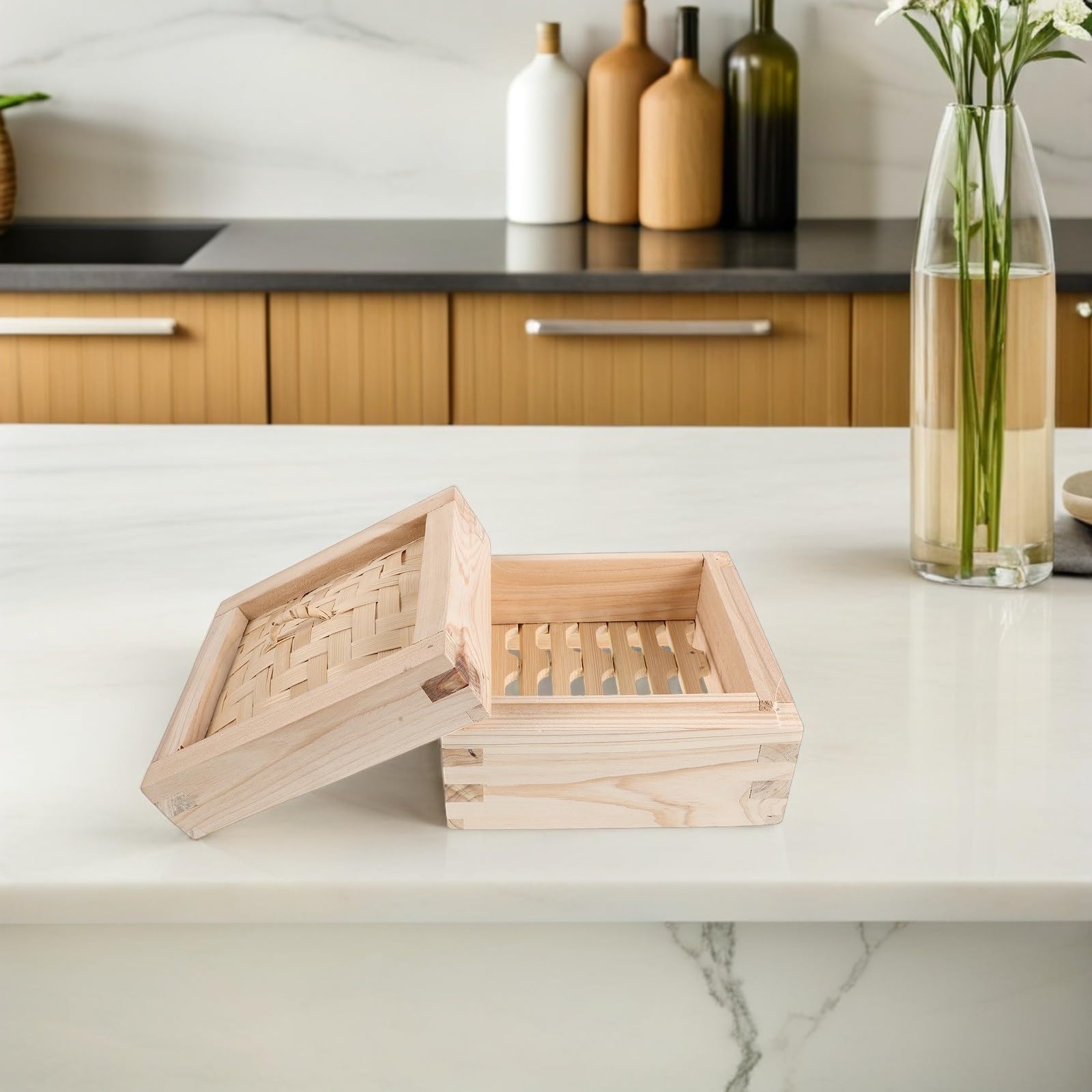 Cesta Vaporera de Madera de 15cm con Tapa para Dumplings