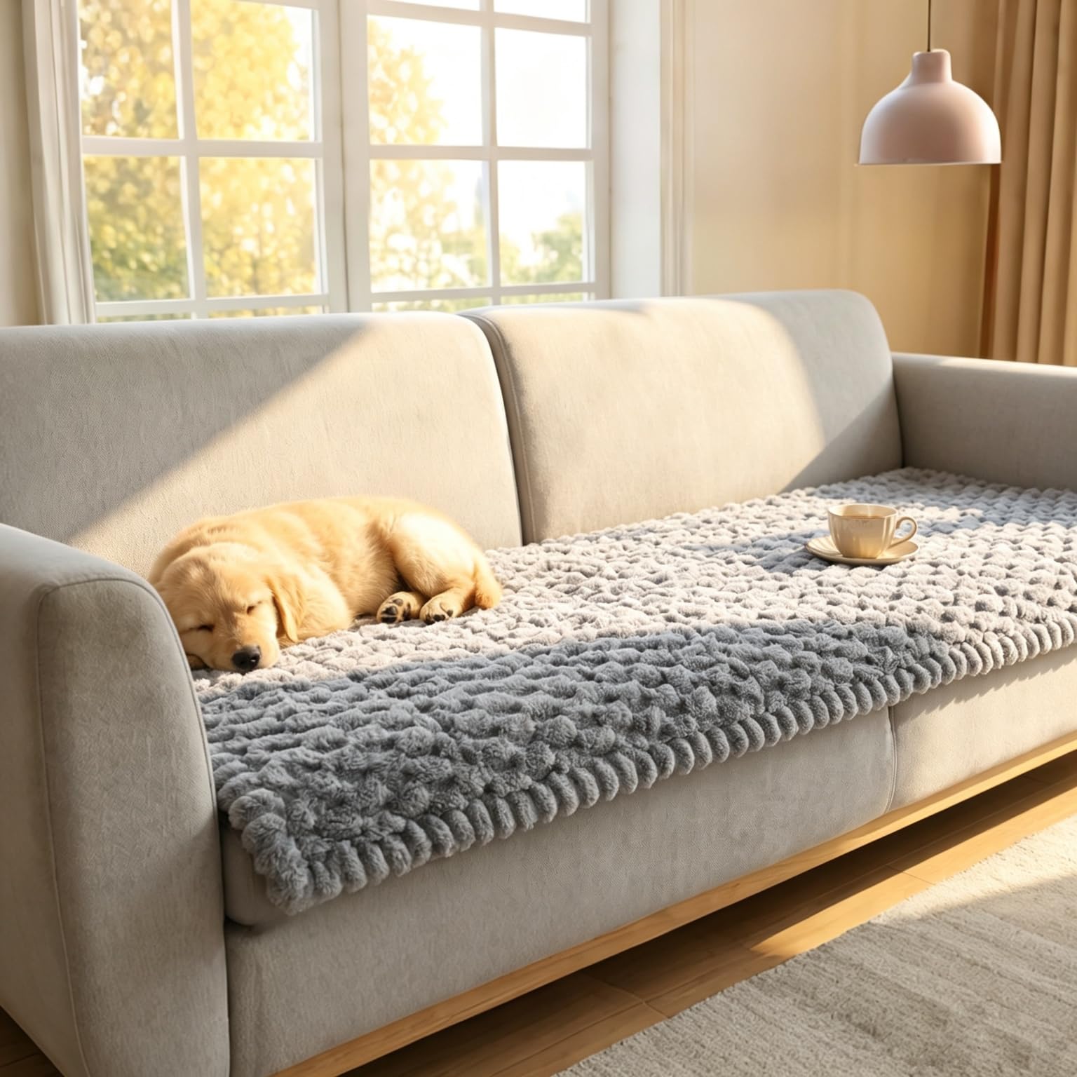 Wdmiya Plush Sofa Cover for 2 3 4 Seater, Sofa Throw 3cm Thick Sofa Topper