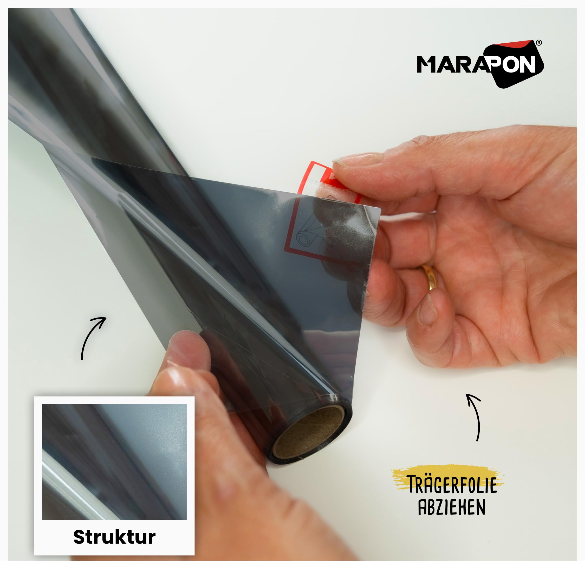 Marapon ® Fensterfolie selbstklebend inkl. eBook mit Profitipps - Sichtschutzfolie Fenster mit Anti-UV - Milchglasfolie - Milchfolie (Spiegelfolie Schwarz – Bild 5