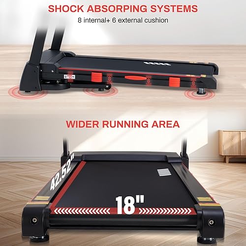 Miniatura 4 de Cintas de correr con inclinación automática del 15% para el hogar, velocidad de 10 MPH, caminadora plegable de 3.0 HP, banda más ancha de 18", 36