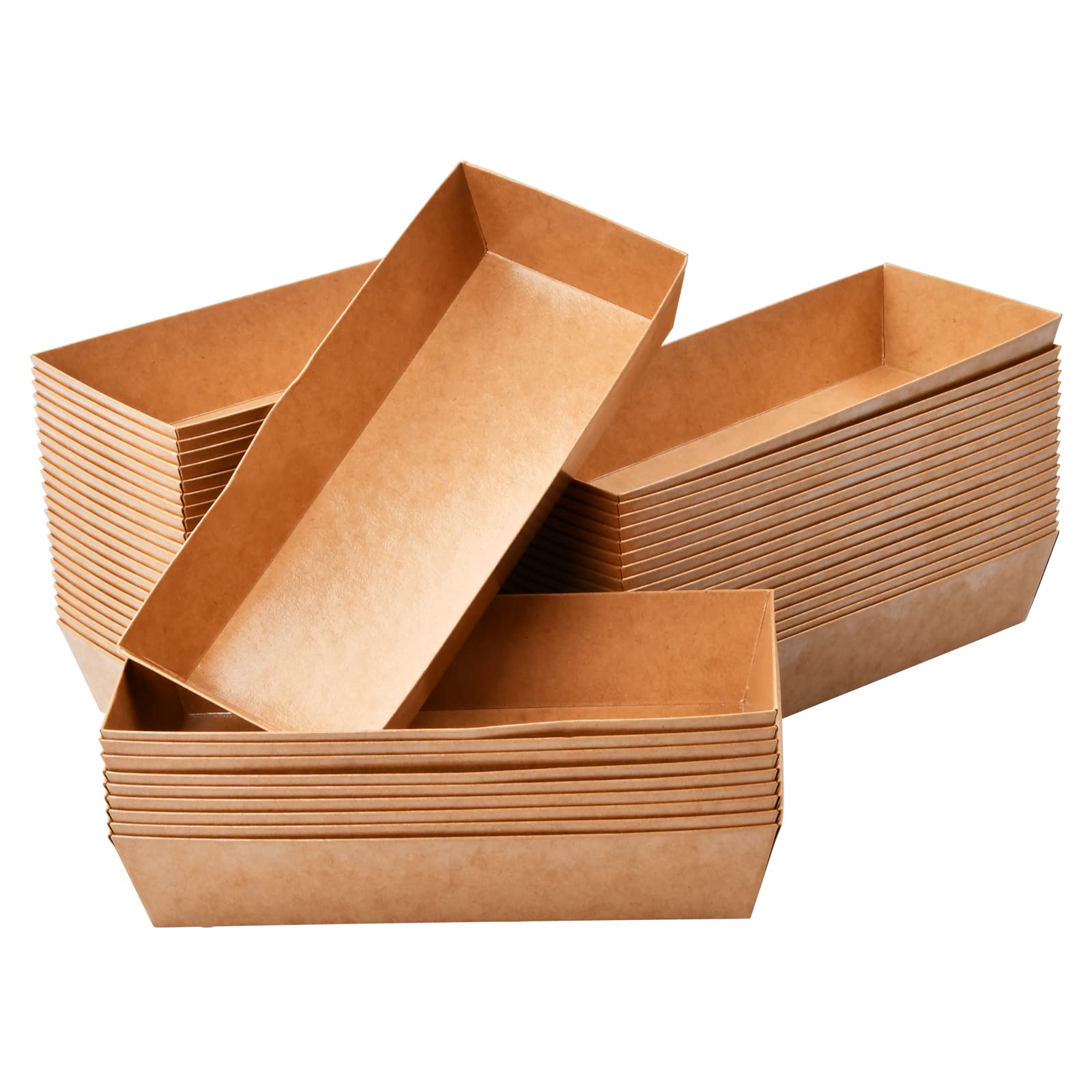 Catime 50 Pcs Kraft Paper Food Tray, Brown Paper Trays Cardboard Boats, Water And Oil Proof Paper Snack Trays, Kraft Cardboard Bowls for Snacks Fried Foods Salads Macaroons (17.2 x 7 x 3.5 cm)
