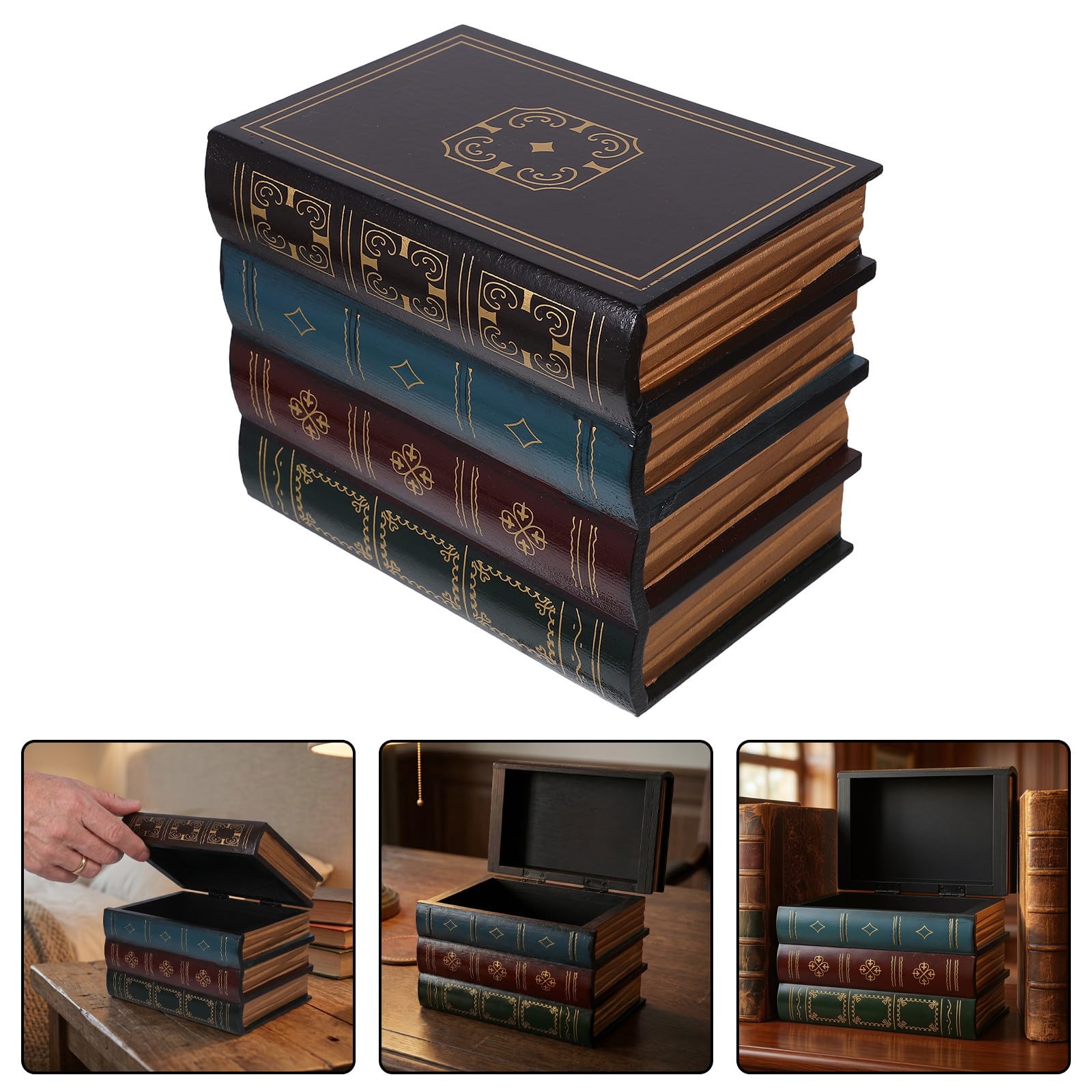 2 Juegos Caja Libro Oculta de Madera Estilo Vintage