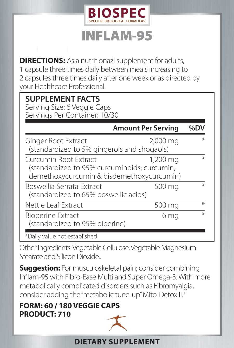 BIOSPEC NUTRITIONALS Inflam-95 - Ginger Root Extract 2,000 mg, Curcumin Root Extract, Boswellia Serrata Extract, Nettle Leaf Extract, Bioperine - Support Healthy Inflammatory Response*
