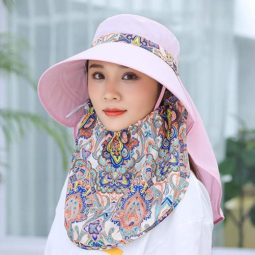 Vista 99 de Women Wide Brim Face Mask Sun Hat Detachable Neck Face Flap Ponytail UV Protection Visor Hat Garden Fishing Hiking