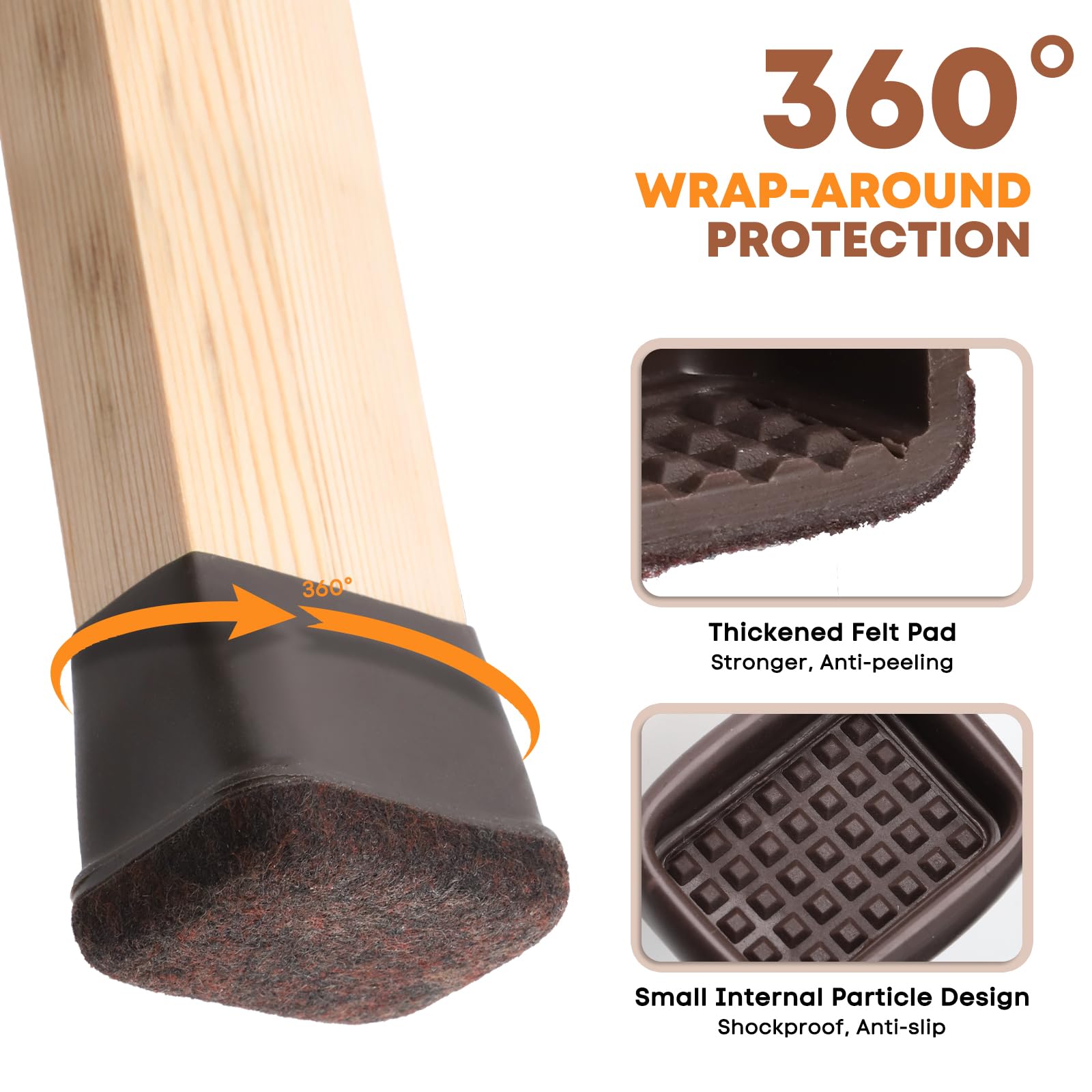 Xisair 16PCS Silicone Chair Leg Protectors, Anti-Slip, Wooden Floor Chair Leg Protector for Tiled Floor Brown - Rectangle - Image 2
