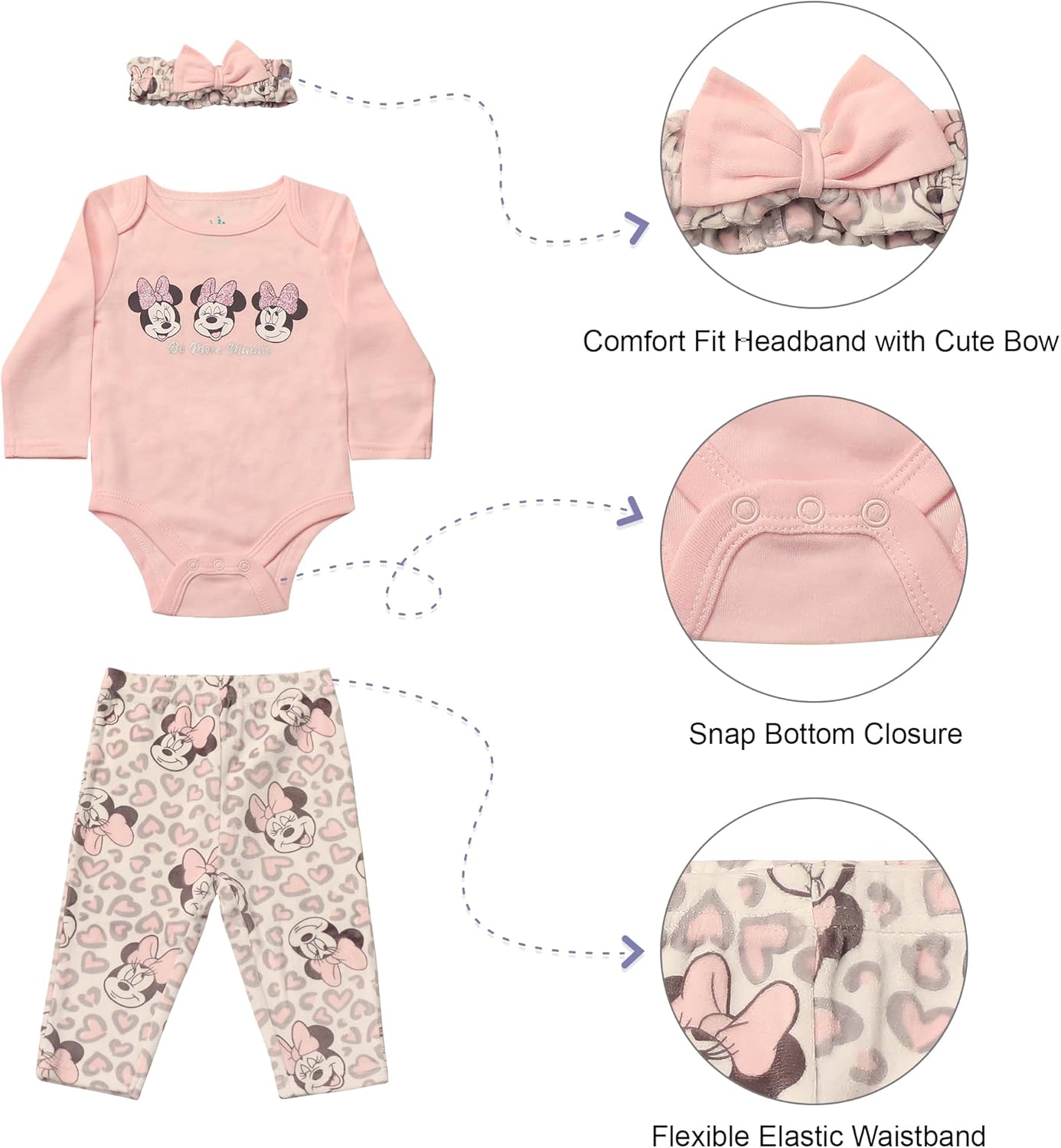 Magic Threadz Disney Clothes Baby Girls Bodysuit, Pants & Headband Set – Minnie Mouse, Bambi, Marie & Tinkerbell (0–9M) - Image 6