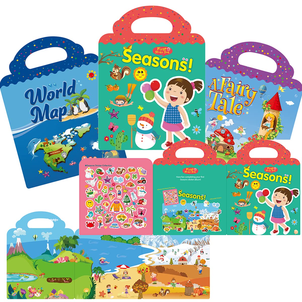 Reusable Sticker Books for Kids, Toys for 2-5 Year Old Girls Boys Birthday Gifts, KASTWAVE Toddler, Learning Stickers for Kids, Journal Paper Scrapbooking Stationery