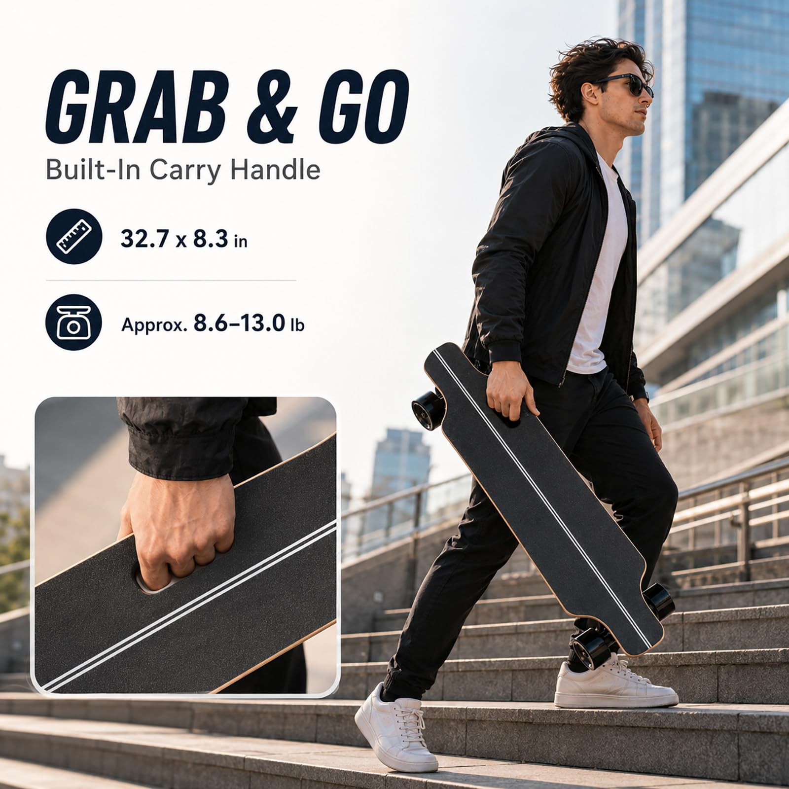 Skateboard Électrique avec Télécommande, Longboard Électrique Puissant, Jusqu’à 50 km/h, Bonne Capacité en Montée, pour Adultes et Débutants 13Mile
