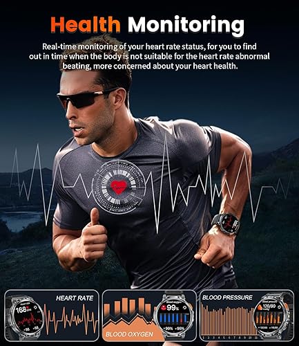 Miniatura 6 de FOXBOX Reloj inteligente con pantalla IPS Ultra de 1.85 pulgadas con linterna LED para Android iOS, relojes inteligentes militares de 2.165 in para