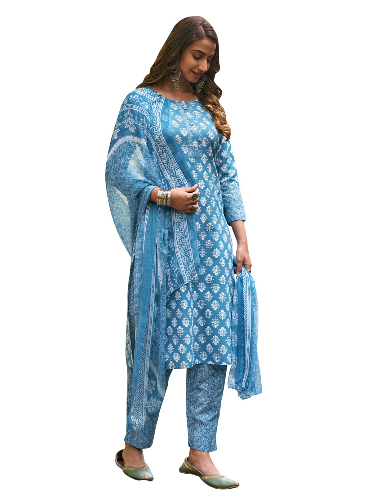 SIRIL Women's Cotton Printed Unstitiched Dress Material(1092D12008_Cerulean Blue) 1