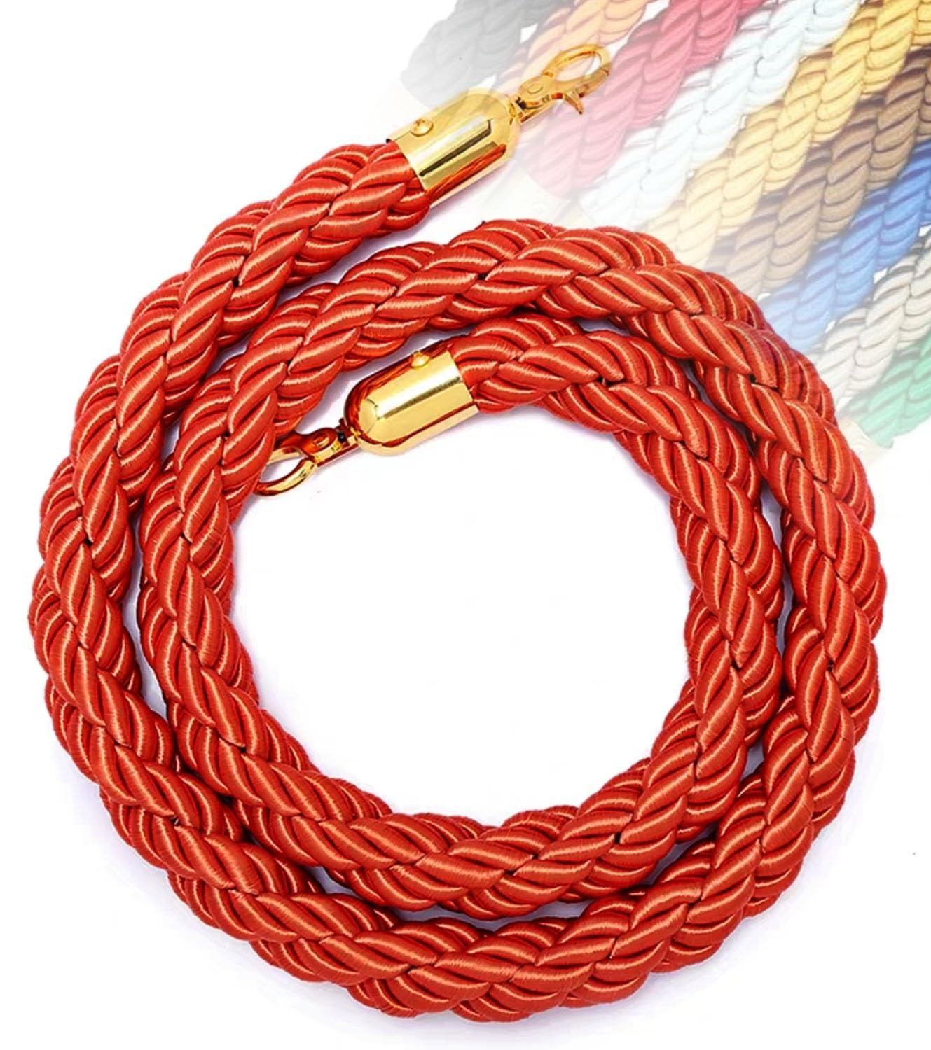 Aioneer 11 Colors Queue Barrier Rope 1-3M With Hooks For Posts & Stands, Crowd Control Stanchion Rope, Hotel Visitor Guidance, Safety Barrier,-Orange-1.5M