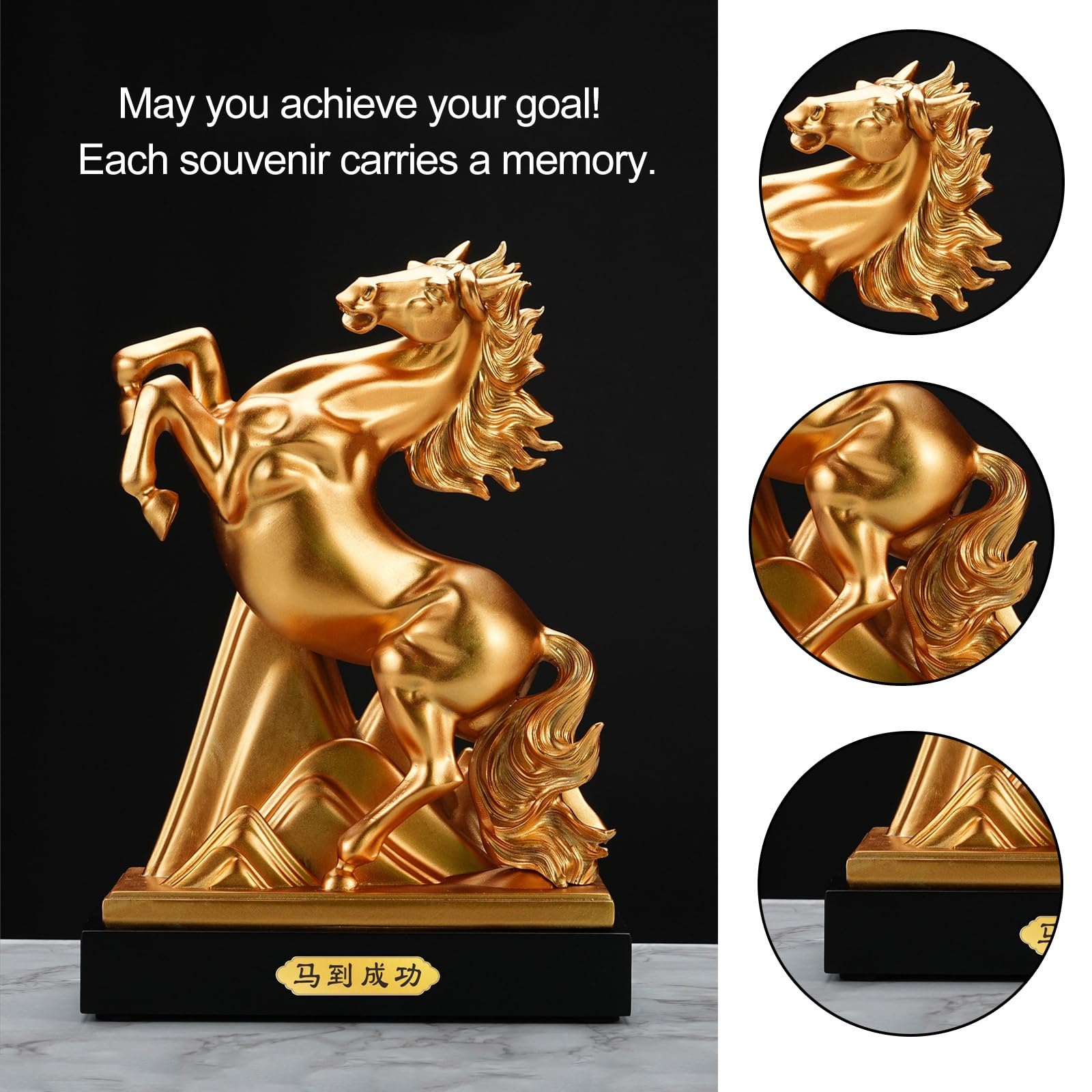 ZłOta Statua Konia Feng Shui, żYwiczna Figurka Konia Hodowlanego ZapewniająCa Sukces, Dobrobyt, Ozdoba Zodiaku ZapewniająCa Bogactwo Zawodowe i SzczęśCie