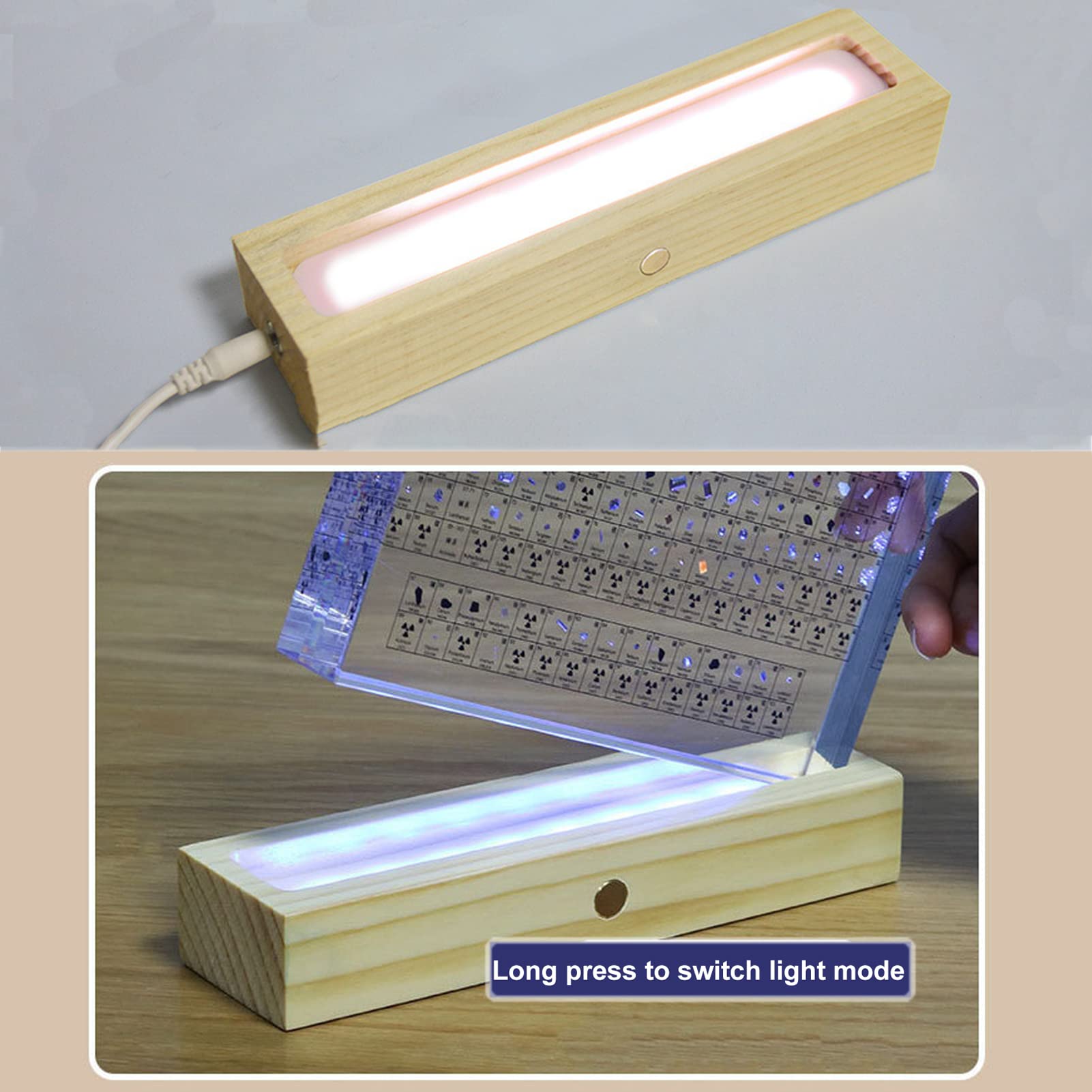 Tavola Periodica Degli Elementi,Display per Tavolo periodico Chimica Acrilica con 83 elementi, Base luminosa colorata ricaricabile senza fili,per Studenti,Insegnanti, Regali, Artigianato, Home Decor