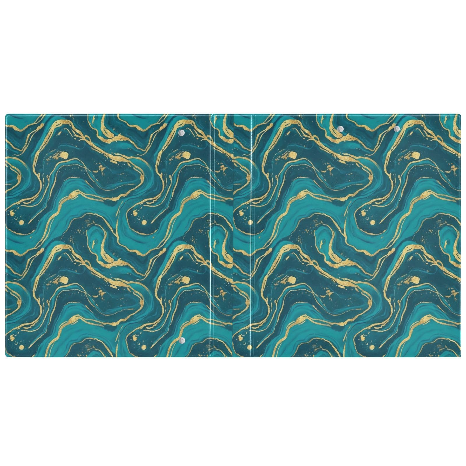 Carpeta de 3 anillos con estampado de mármol turquesa verde azulado de 1.5 pulgadas, carpeta de anillos en D, paquete de 2 | Con portapapeles y bolsillos, para escuela, universidad, oficina