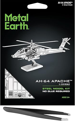 Metal Earth Fascinations AH-64 Apache 3D Kit de modelo de metal con pinzas
