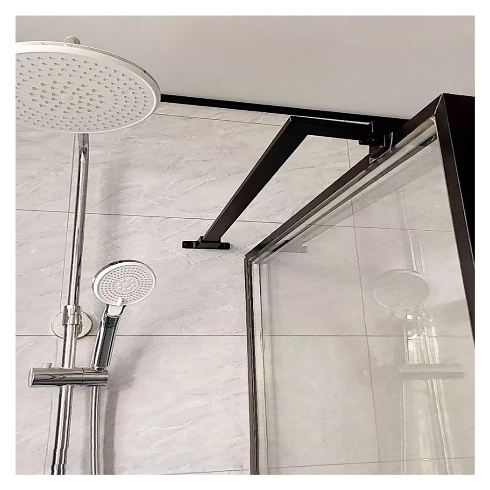 CHZDPP L-shaped Fixed Panel Support Rod for Aquarium/Wet Area, Stainless Steel Bathroom Glass Support Arm, Stops Wobbling Wall-to-Glass Brace(Black,70cm/27.6in)