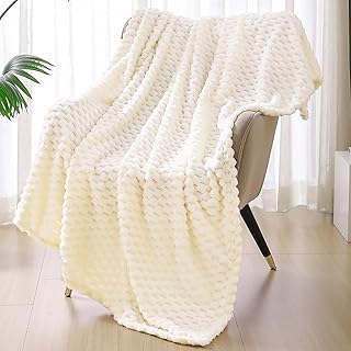 Exclusivo Mezcla Large Soft Fleece Throw Blanket, 50x70 Inches Stylish Jacquard Throw Blanket for Couch, Cozy, Warm, Lightweight and Decorative Off White Blanket