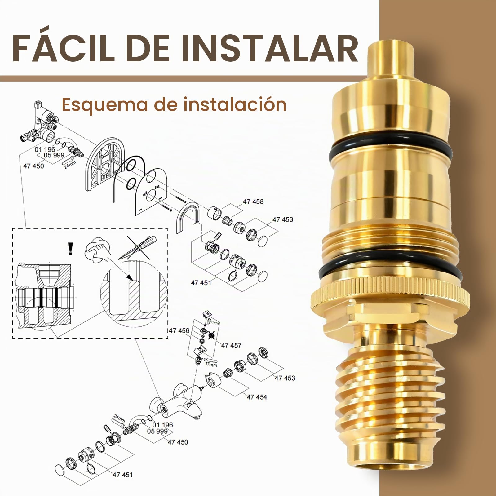 GR-47450000 - Unidad de control de temperatura de 1/2" – apto para mezclador termostático Grohtherm 1000/3000 y Automatic 2000 – Pieza de repuesto n.º 47450000