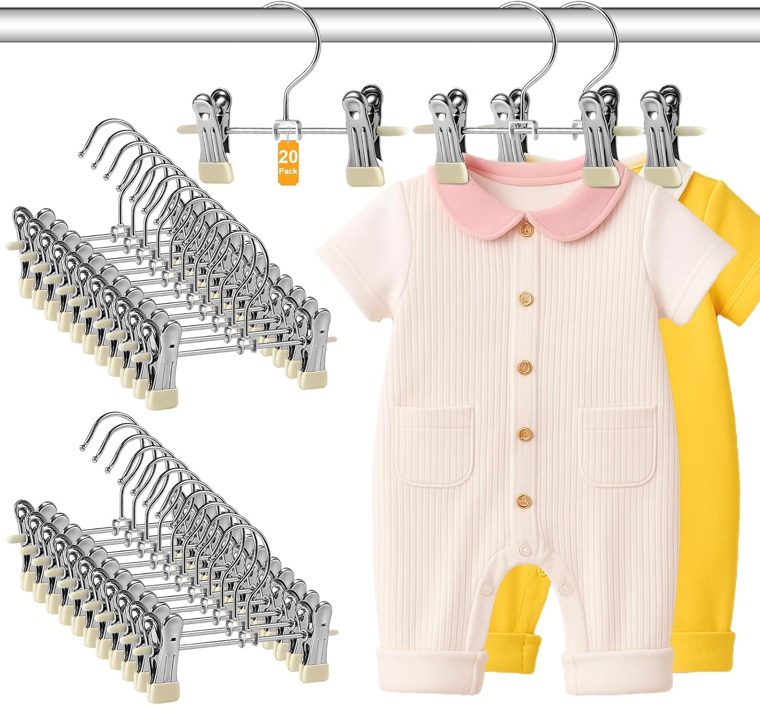 Lot de 20 cintres pour pantalons pour enfants avec clips, cintres pour bébé peu encombrants, cintres pour bébé de 17 cm adaptés aux pantalons, vêtements, chaussettes, jupes courtes