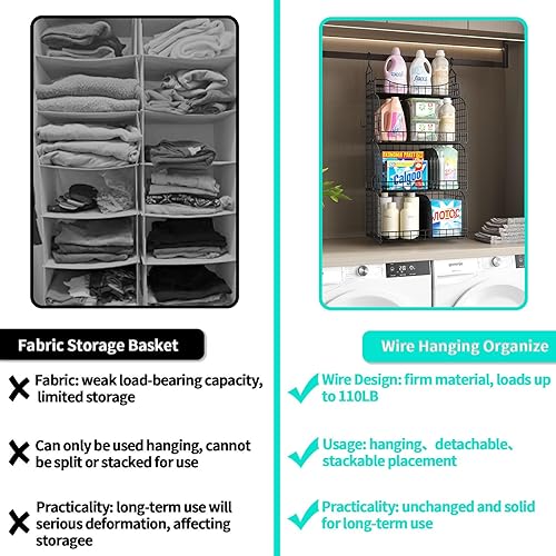 Miniatura 7 de HapiRm Organizador de armario colgante  4 estantes apilables de metal con divisores y ganchos en S, estantes plegables para ropa, pantalones,