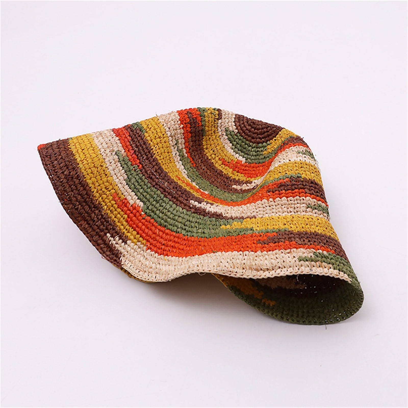 Generico Cappello di Paglia Lafite Mimetico, Cappello da Sole a Blocchi di Colore per Donna, Cappello da Bacino Estivo Casual all'Uncinetto