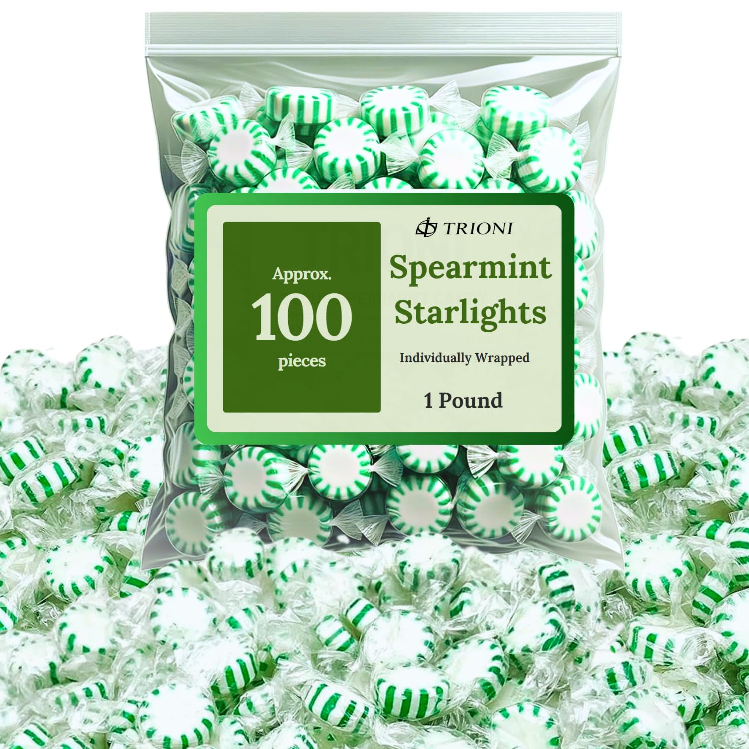 Spearmint Candy Individually Wrapped 1 pound (1 lb) of