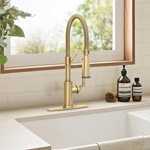 Miniatura 9 de Grifo de cocina con pulverizador, grifo de fregadero de cocina de un solo orificio con panel de 3 agujeros, grifo de cromo pulido para bares,