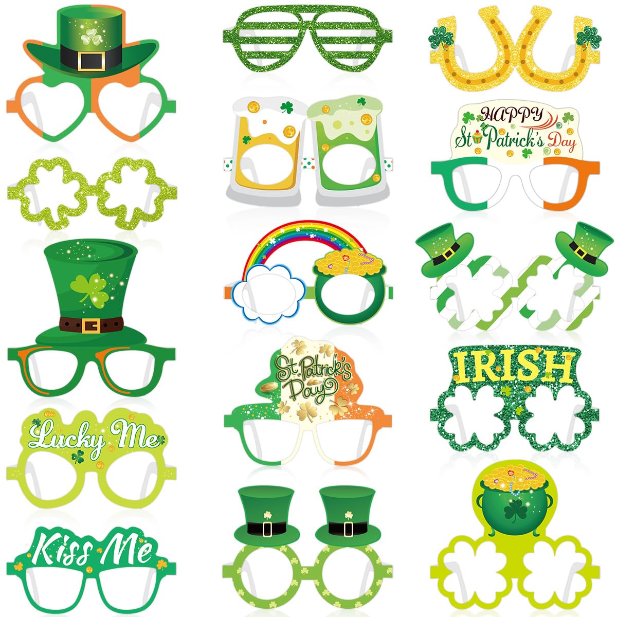 FANCY LAND 15 PCS St.Patrick's Day Glasses Irish Paper Eyeglasses for St Patricks Day Accessories Party Favors Supplies Photo Props Green Party Decor
