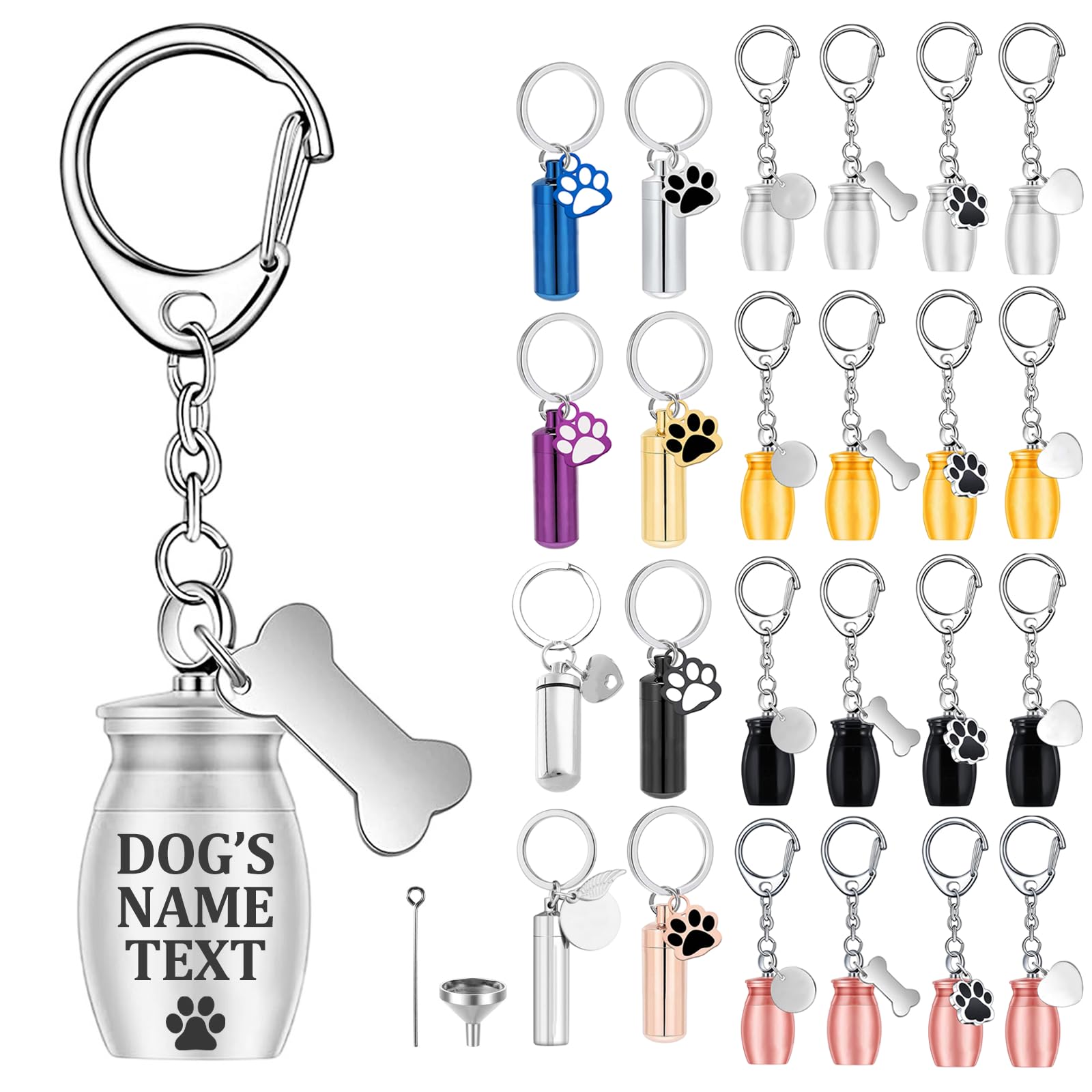 Custom Dog Urns for Ashes Keyring Engraved with Dog's Name and Text, Personalised Keyring Mini Pet Urns for Dogs Ashes, Cat Urn Dog Ashes Keepsake, Stainless Steel Pet Urn, Pet Memorial Gifts (C-01)